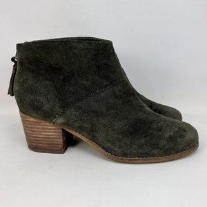 Toms Leila Suede Leather Ankle Boots Green Women’s Size 10